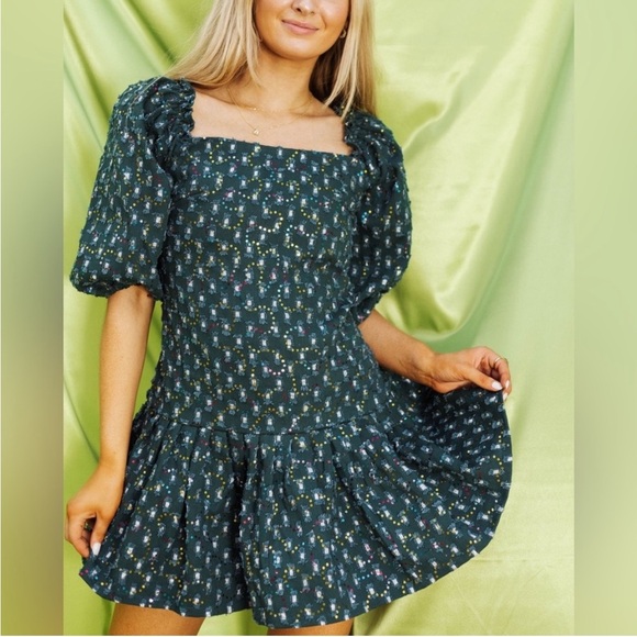 Queen of Sparkles Dark Green Denim Drop Waist Sequin Dress Size Large - Picture 9 of 16